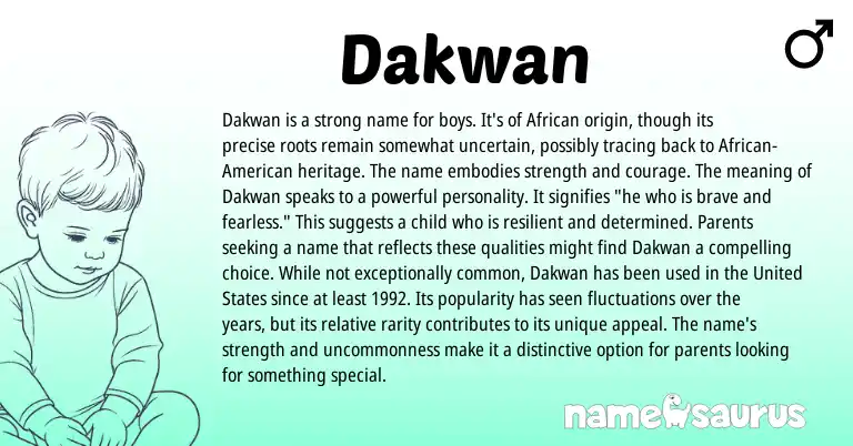 Infographic about Dakwan name meaning, Dakwan is a name from African, American origin(s).