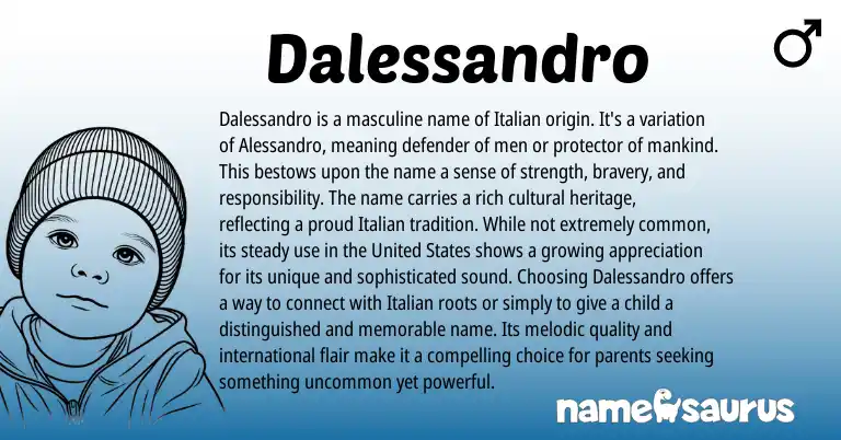 Infographic about Dalessandro name meaning, Dalessandro is a name from Italian origin(s).