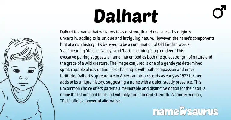 Infographic about Dalhart name meaning, Dalhart is a name from English origin(s).