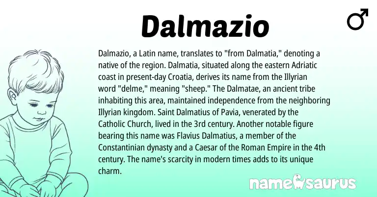 Infographic about Dalmazio name meaning, Dalmazio is a name from Roman, Latin origin(s).