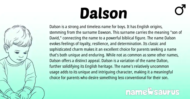 Infographic about Dalson name meaning, Dalson is a name from English origin(s).