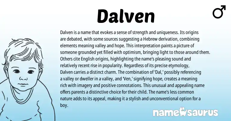 Infographic about Dalven name meaning, Dalven is a name from Hebrew, American origin(s).
