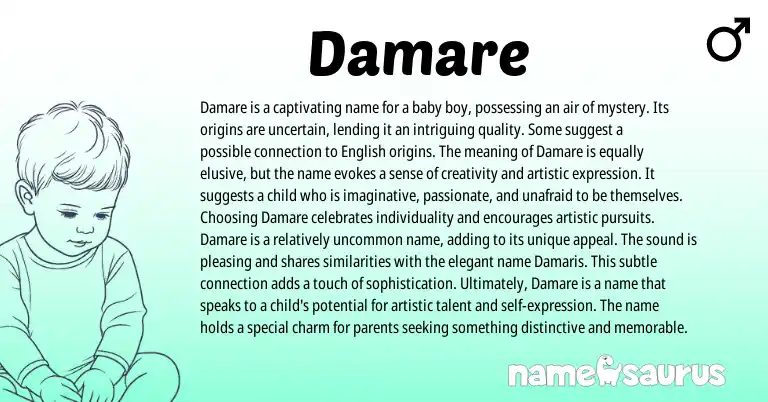 Infographic about Damare name meaning, Damare is a name from Bantu origin(s).