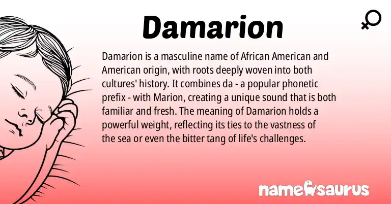 Infographic about Damarion name meaning, Damarion is a name from African American, American origin(s).