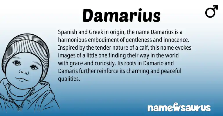 Infographic about Damarius name meaning, Damarius is a name from Spanish, Greek origin(s).
