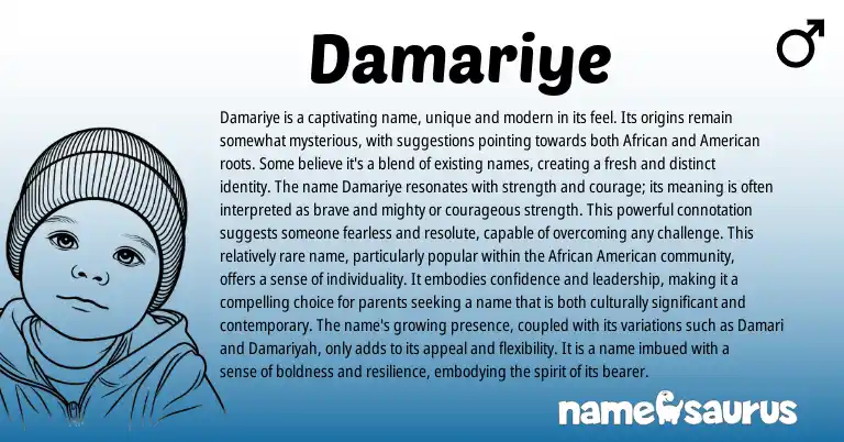 Infographic about Damariye name meaning, Damariye is a name from American, African origin(s).