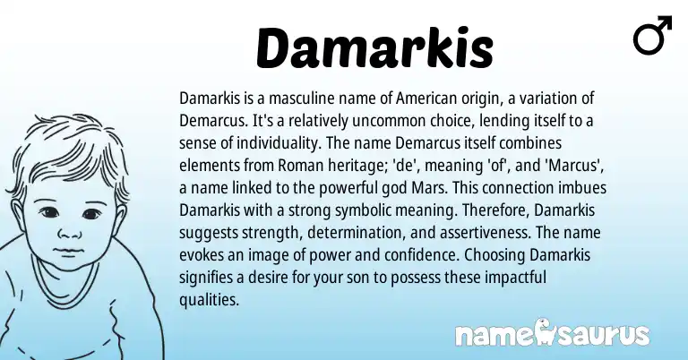 Infographic about Damarkis name meaning, Damarkis is a name from Roman origin(s).