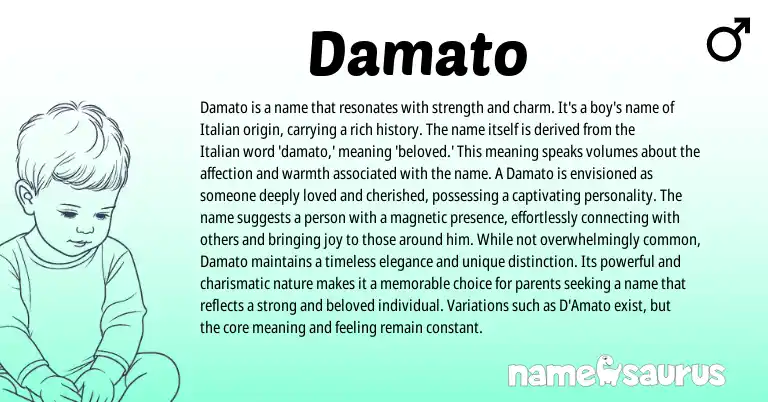Infographic about Damato name meaning, Damato is a name from Italian origin(s).