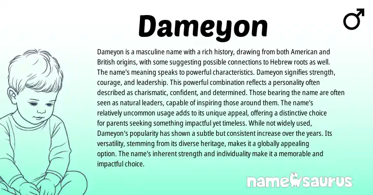 Infographic about Dameyon name meaning, Dameyon is a name from Hebrew, English origin(s).