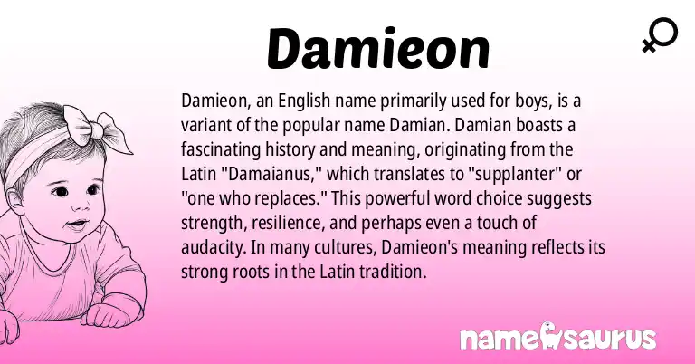 Infographic about Damieon name meaning, Damieon is a name from English (American) origin(s).