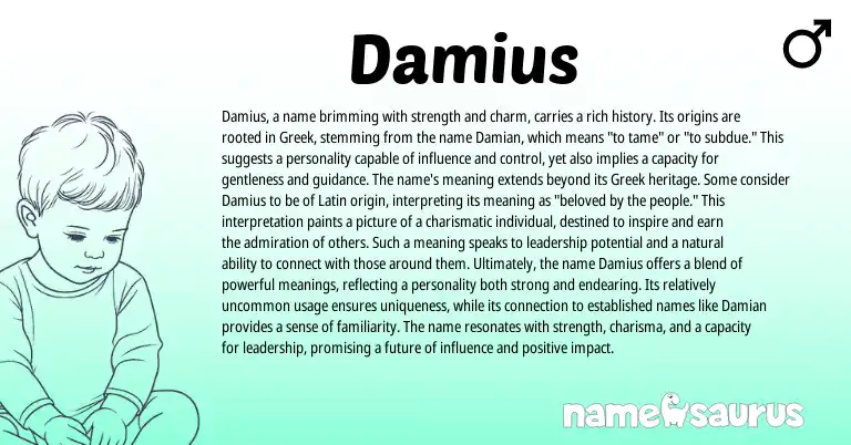 Infographic about Damius name meaning, Damius is a name from Latin, American origin(s).