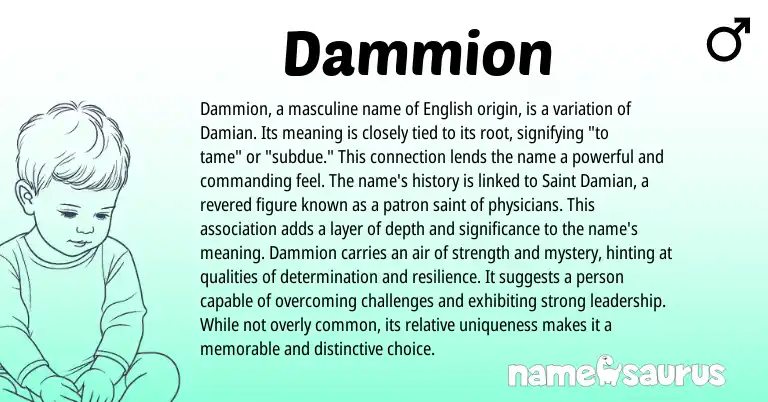 Infographic about Dammion name meaning, Dammion is a name from English origin(s).