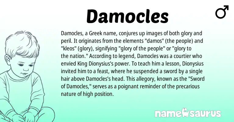Infographic about Damocles name meaning, Damocles is a name from Greek origin(s).