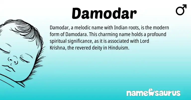 Infographic about Damodar name meaning, Damodar is a name from Hinduism, Indian origin(s).