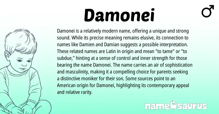 Infographic about Damonei name meaning, Damonei is a name from Latin origin(s).