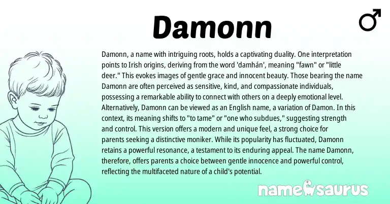 Infographic about Damonn name meaning, Damonn is a name from Irish origin(s).