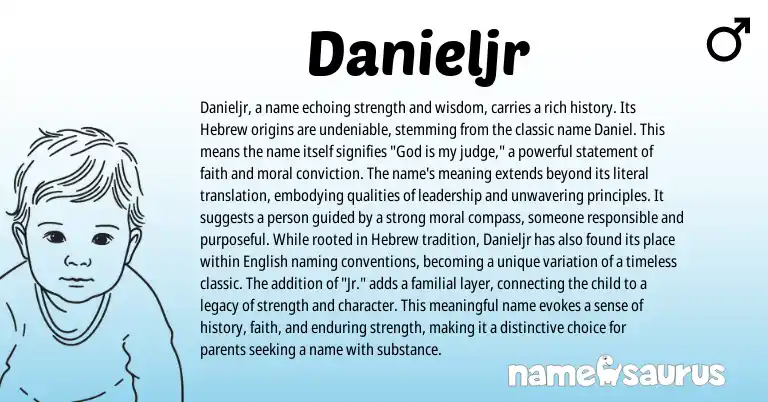 Infographic about Danieljr name meaning, Danieljr is a name from Hebrew origin(s).