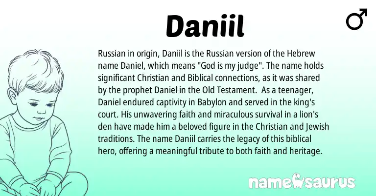 Infographic about Daniil name meaning, Daniil is a name from Russian, Jewish, Hebrew origin(s).
