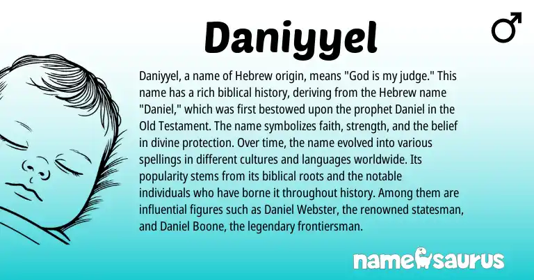 Infographic about Daniyyel name meaning, Daniyyel is a name from Hebrew origin(s).