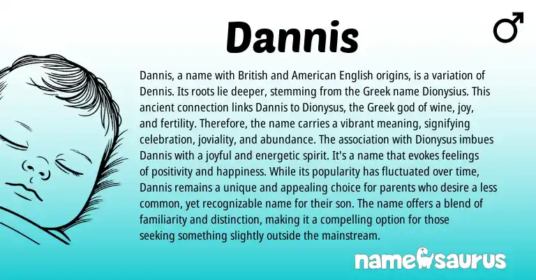 Infographic about Dannis name meaning, Dannis is a name from Greek origin(s).