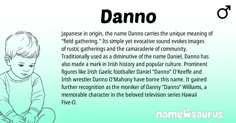 Infographic about Danno name meaning, Danno is a name from Irish, Gaelic, Japanese origin(s).