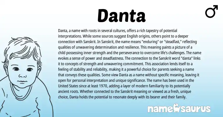 Infographic about Danta name meaning, Danta is a name from Indian, Italian, Sanskrit origin(s).