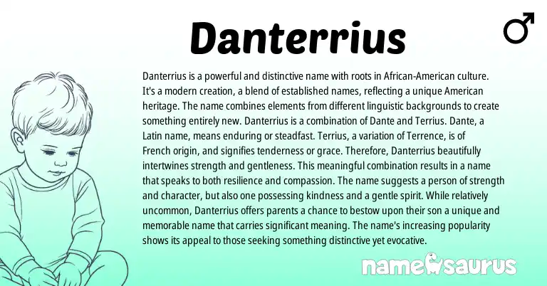 Infographic about Danterrius name meaning, Danterrius is a name from Latin, French origin(s).