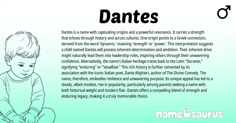 Infographic about Dantes name meaning, Dantes is a name from Greek origin(s).