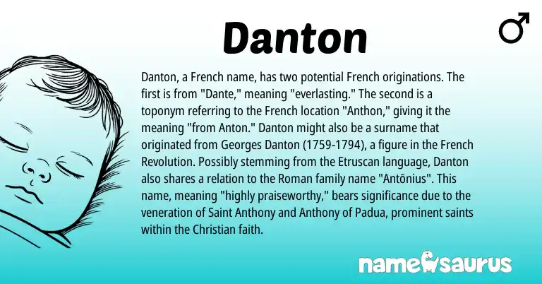 Infographic about Danton name meaning, Danton is a name from Etruscan, French, Roman origin(s).