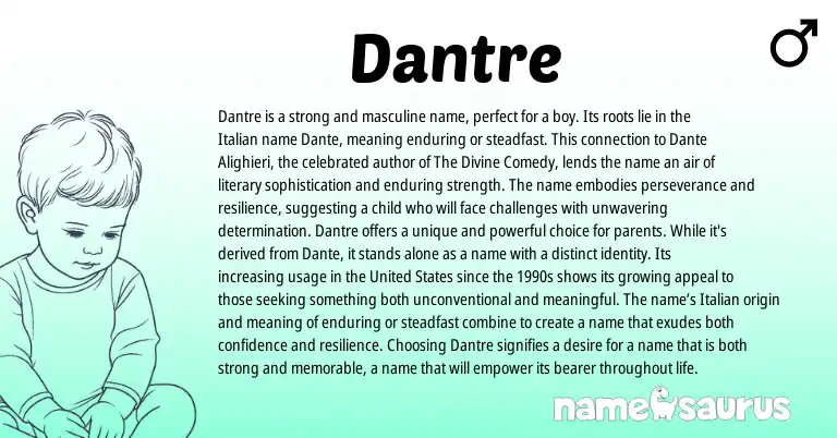 Infographic about Dantre name meaning, Dantre is a name from Greek origin(s).
