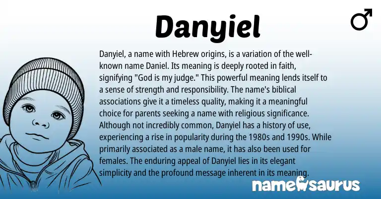 Infographic about Danyiel name meaning, Danyiel is a name from Hebrew origin(s).