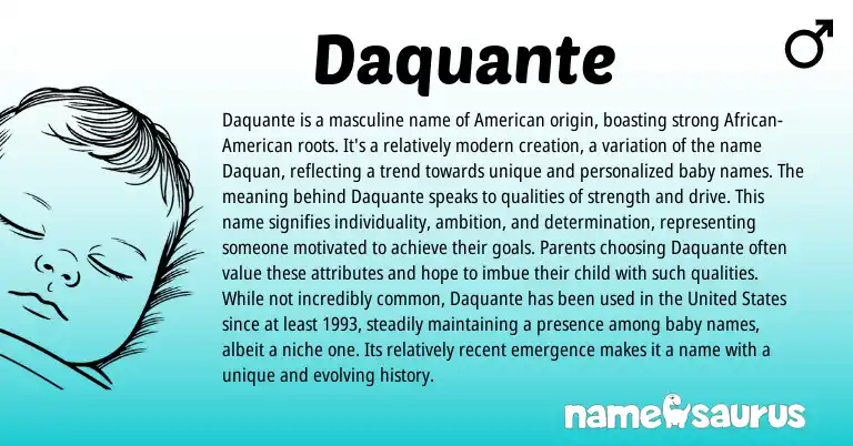 Infographic about Daquante name meaning, Daquante is a name from American origin(s).