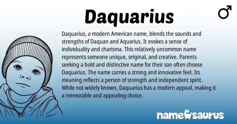 Infographic about Daquarius name meaning, Daquarius is a name from American origin(s).