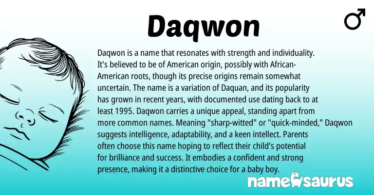 Infographic about Daqwon name meaning, Daqwon is a name from American origin(s).