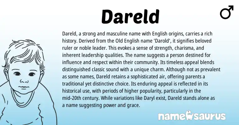 Infographic about Dareld name meaning, Dareld is a name from English origin(s).