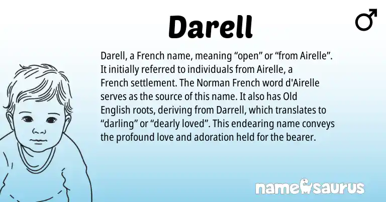 Infographic about Darell name meaning, Darell is a name from Old English, French, Norman origin(s).