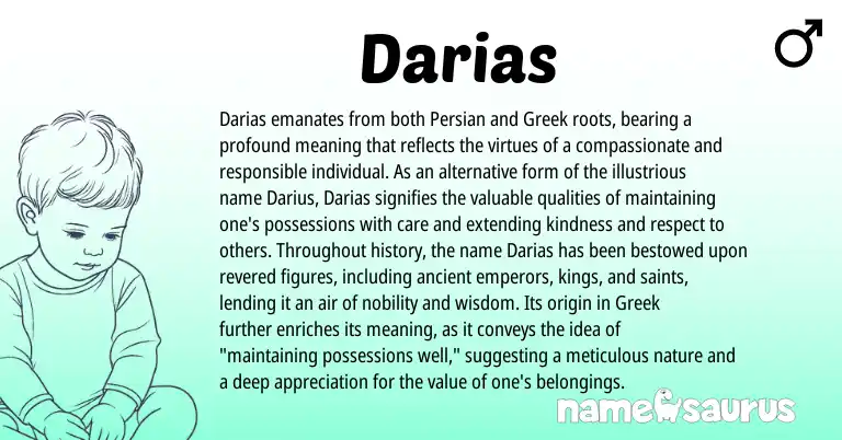Infographic about Darias name meaning, Darias is a name from Persian, Greek origin(s).