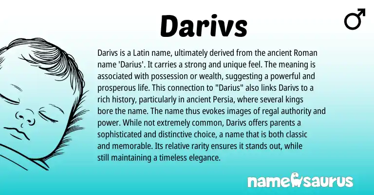 Infographic about Darivs name meaning, Darivs is a name from Latin, Persian, Roman origin(s).