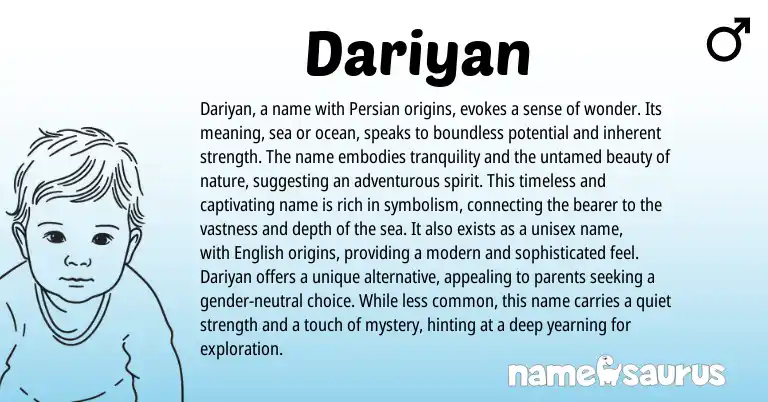 Infographic about Dariyan name meaning, Dariyan is a name from Persian origin(s).