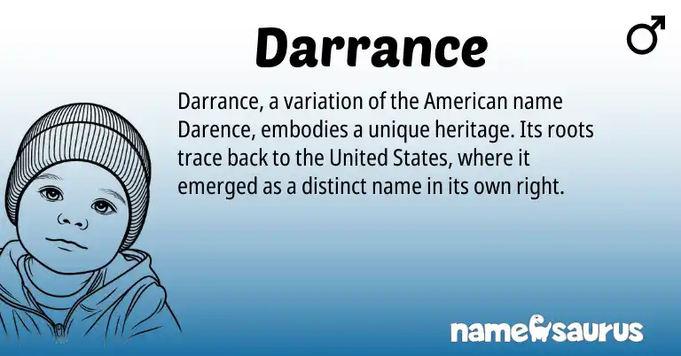 Infographic about Darrance name meaning, Darrance is a name from American, United States origin(s).