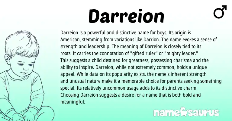 Infographic about Darreion name meaning, Darreion is a name from American origin(s).