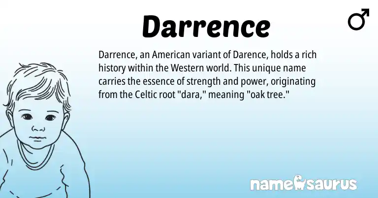 Infographic about Darrence name meaning, Darrence is a name from American, Celtic origin(s).