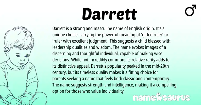 Infographic about Darrett name meaning, Darrett is a name from English origin(s).