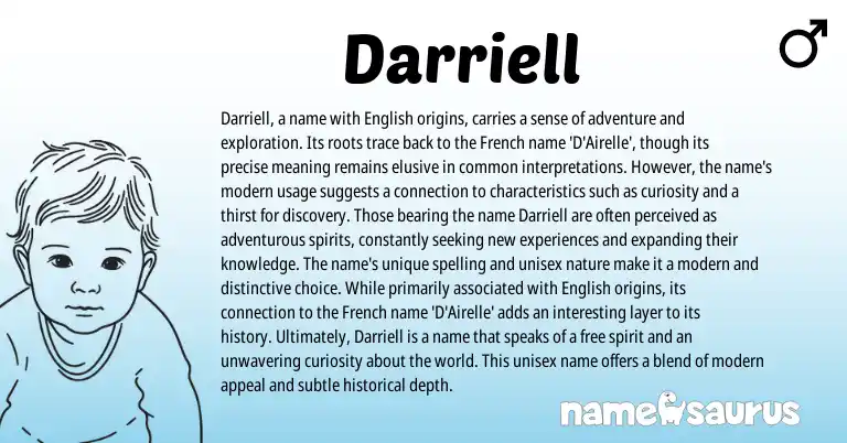 Infographic about Darriell name meaning, Darriell is a name from French, English origin(s).