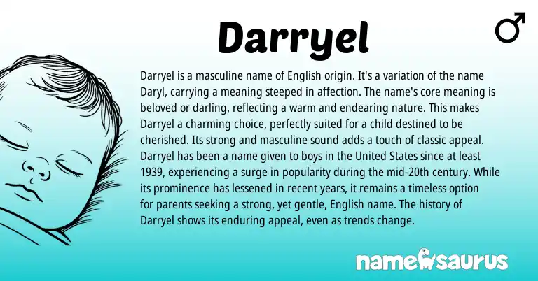 Infographic about Darryel name meaning, Darryel is a name from English, American origin(s).