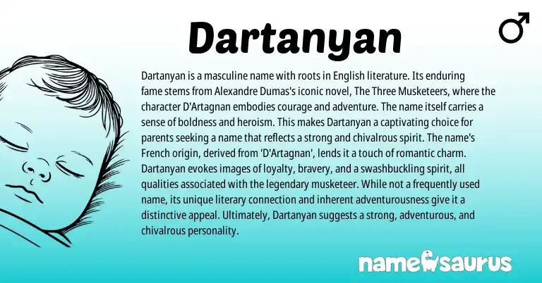 Infographic about Dartanyan name meaning, Dartanyan is a name from French, Romance origin(s).