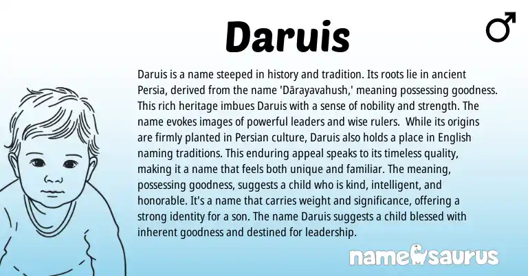 Infographic about Daruis name meaning, Daruis is a name from Persian origin(s).