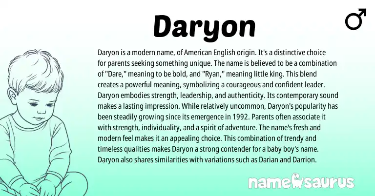 Infographic about Daryon name meaning, Daryon is a name from American, English origin(s).