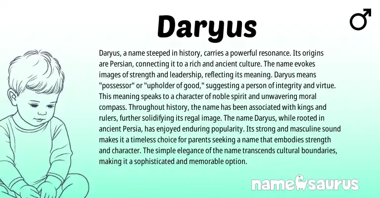 Infographic about Daryus name meaning, Daryus is a name from Latin, Persian origin(s).