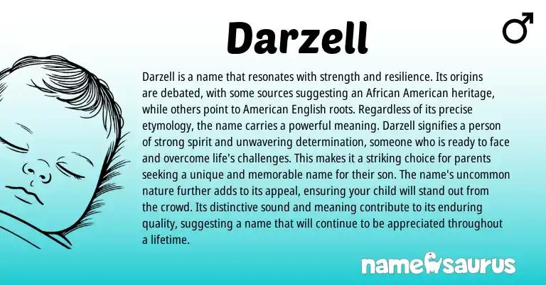 Infographic about Darzell name meaning, Darzell is a name from American, African origin(s).